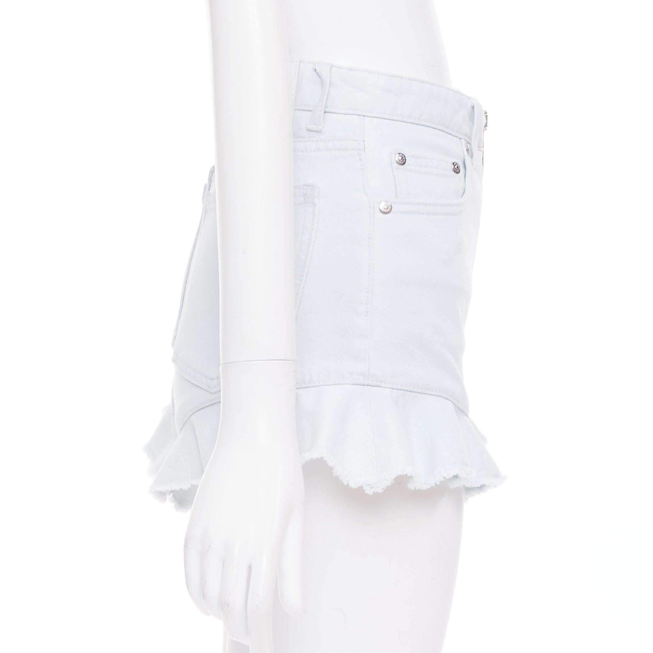 MSGM mini shorts con cremallera delantera y dobladillo de volantes en azul claro lavado IT38 XS en Bueno estado para la venta en Hong Kong, NT
