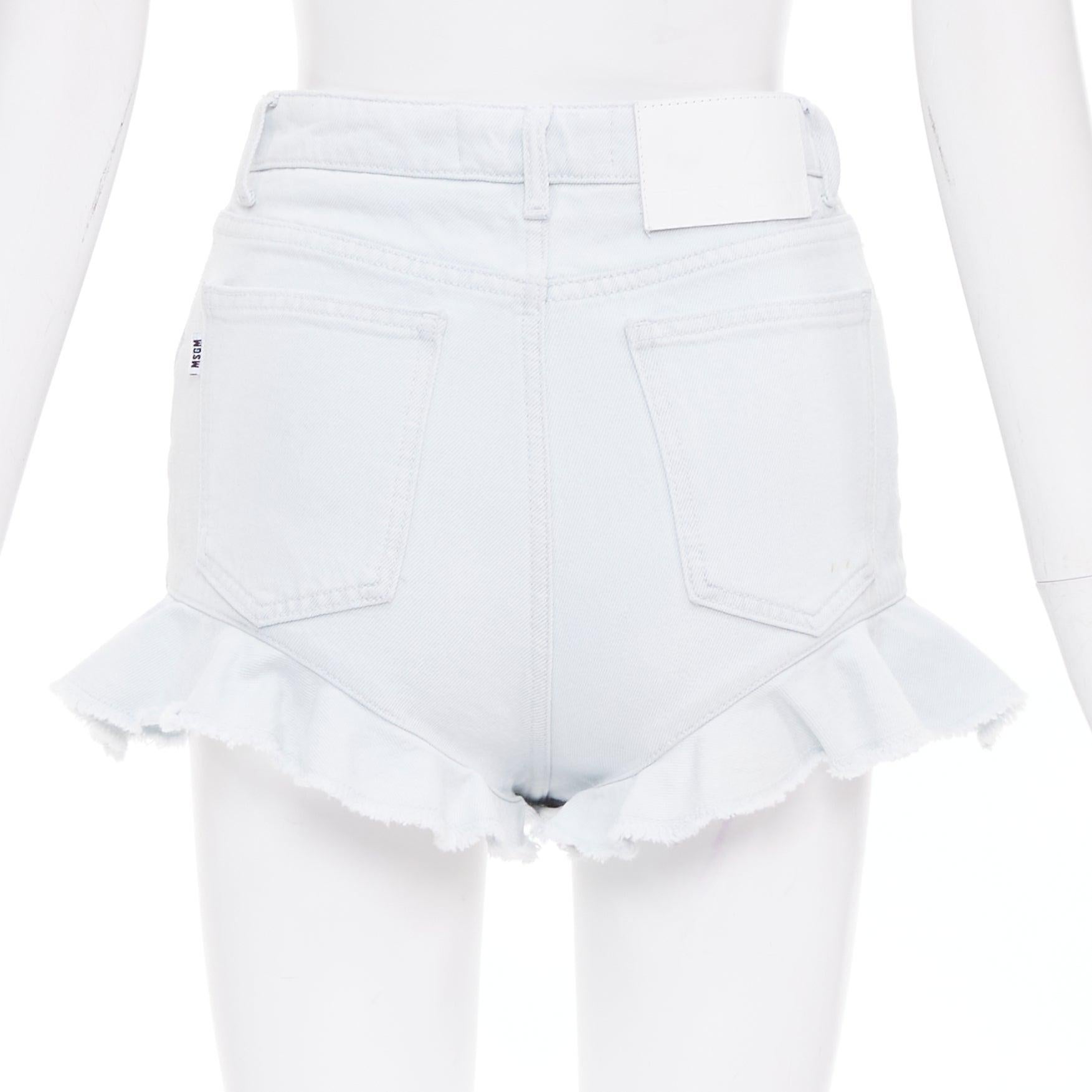 De las mujeres MSGM mini shorts con cremallera delantera y dobladillo de volantes en azul claro lavado IT38 XS en venta