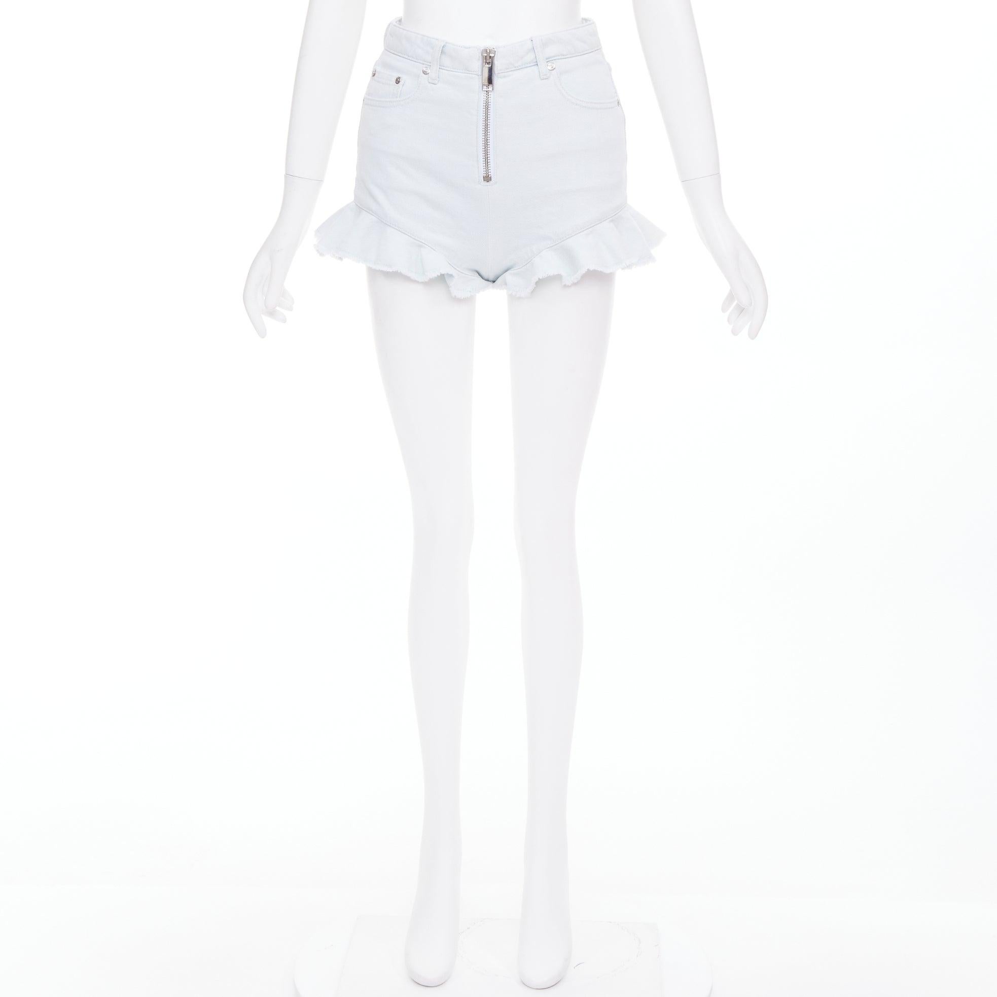 MSGM mini shorts con cremallera delantera y dobladillo de volantes en azul claro lavado IT38 XS en venta 4