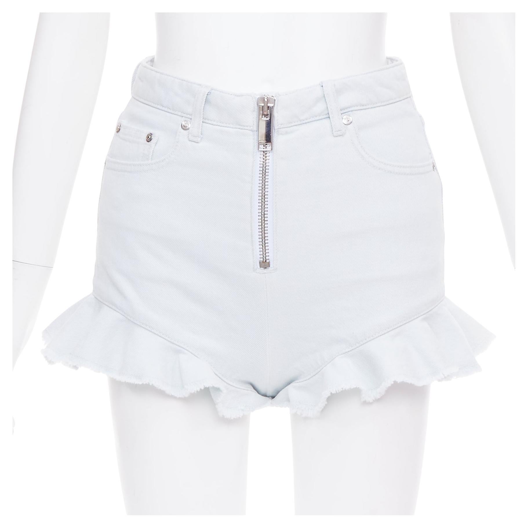 MSGM mini shorts con cremallera delantera y dobladillo de volantes en azul claro lavado IT38 XS en venta