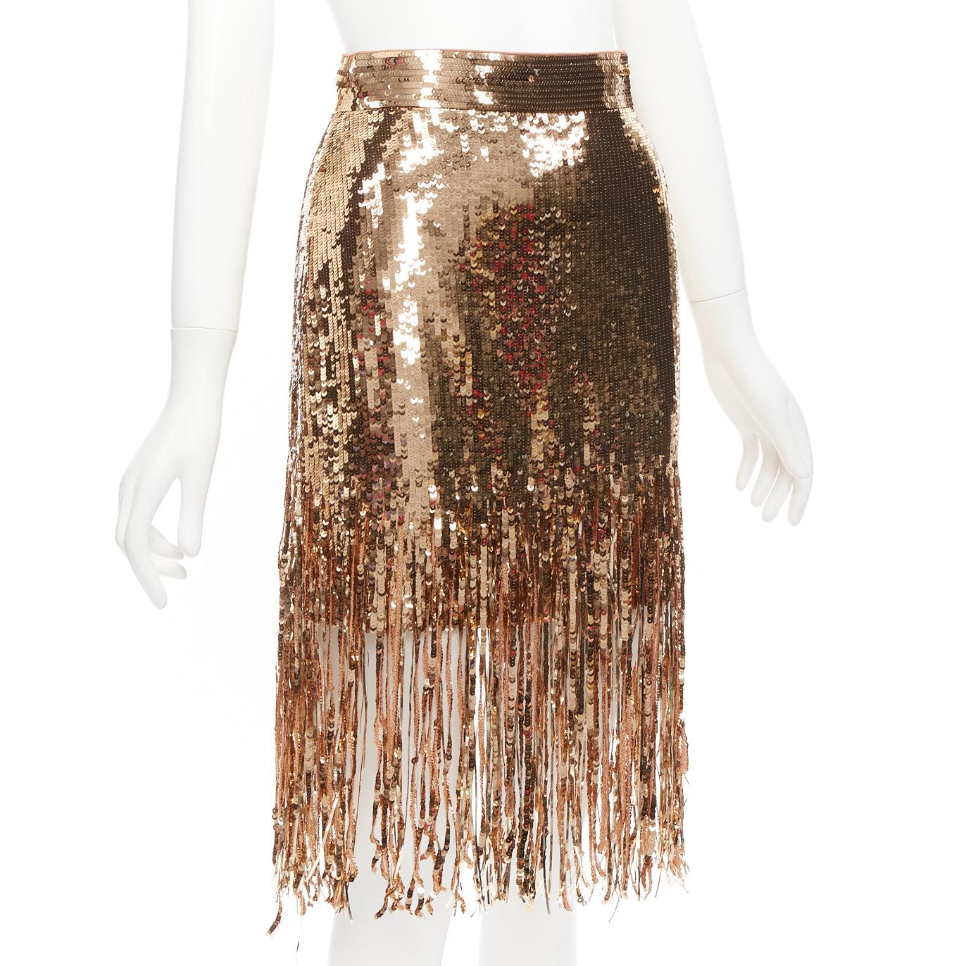 MSGM metallic gold sequins fringe hem flapped skirt IT38 XS In Excellent Condition For Sale In Hong Kong, NT
