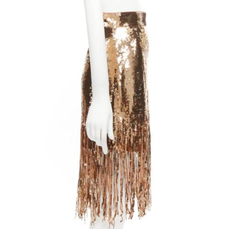 MSGM gonna con orlo a frange in paillettes color oro IT38 XS In condizioni ottime in vendita a Hong Kong, NT