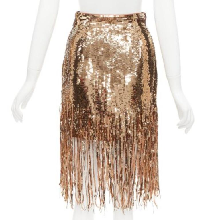 Donna MSGM gonna con orlo a frange in paillettes color oro IT38 XS in vendita
