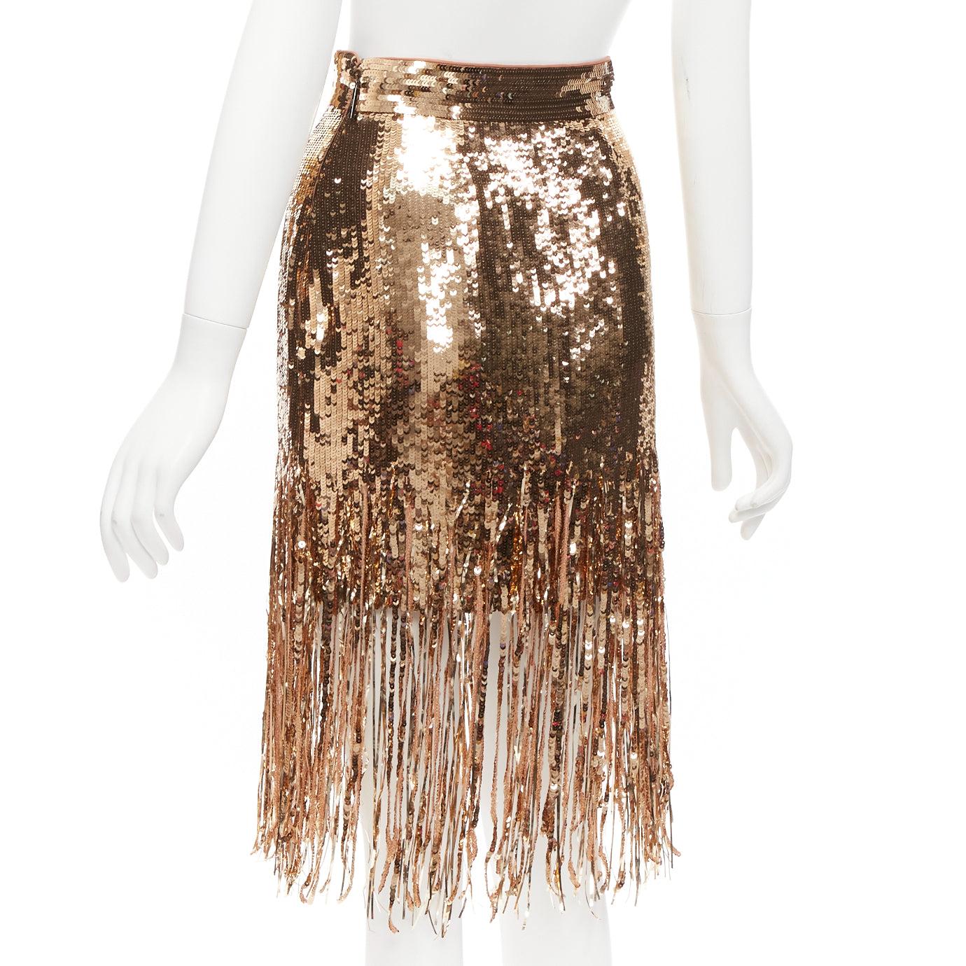 MSGM metallic gold sequins fringe hem flapped skirt IT38 XS For Sale 2