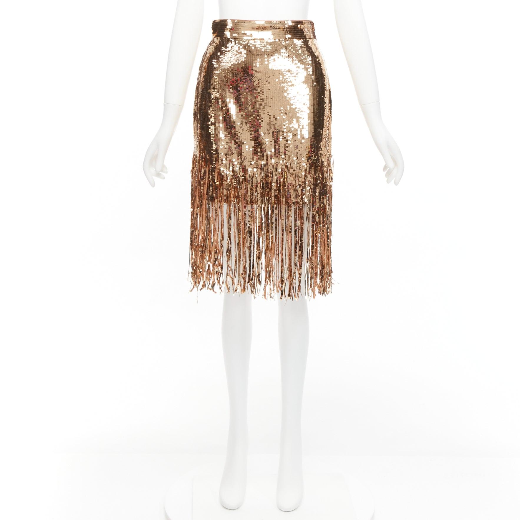 MSGM metallic gold sequins fringe hem flapped skirt IT38 XS For Sale 5