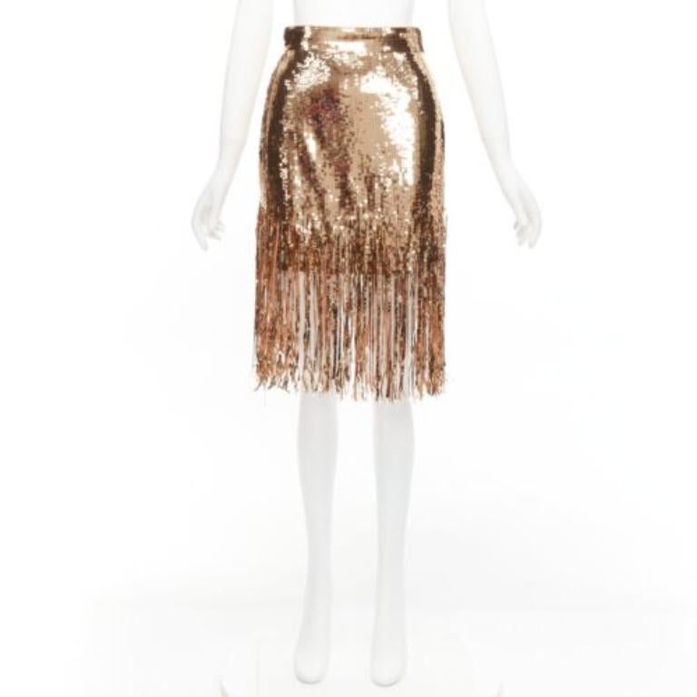 MSGM gonna con orlo a frange in paillettes color oro IT38 XS in vendita 4