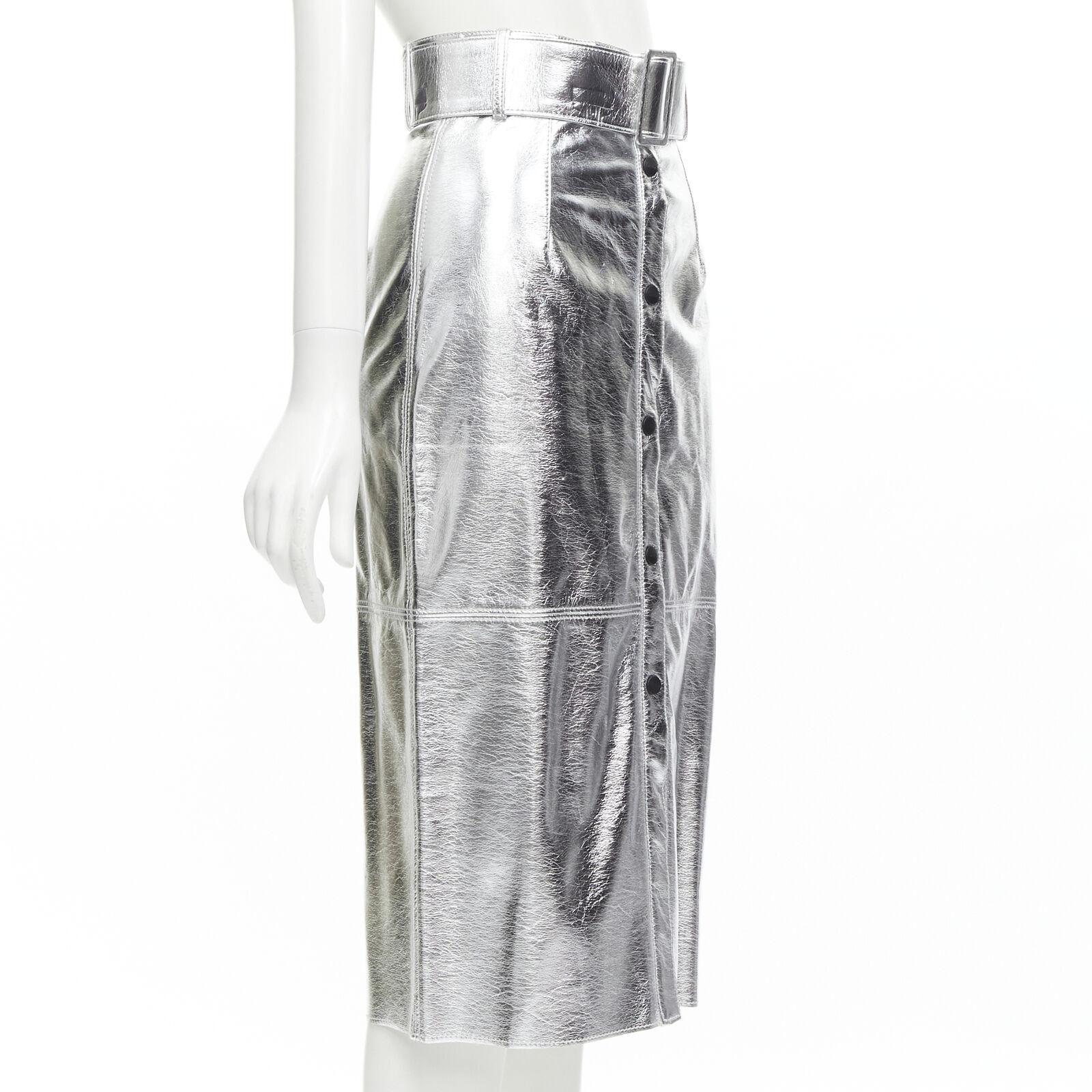 MSGM Metallic Silber Kunstleder übergroßer Bleistiftrock mit Gürtel IT38 XS im Zustand „Hervorragend“ im Angebot in Hong Kong, NT