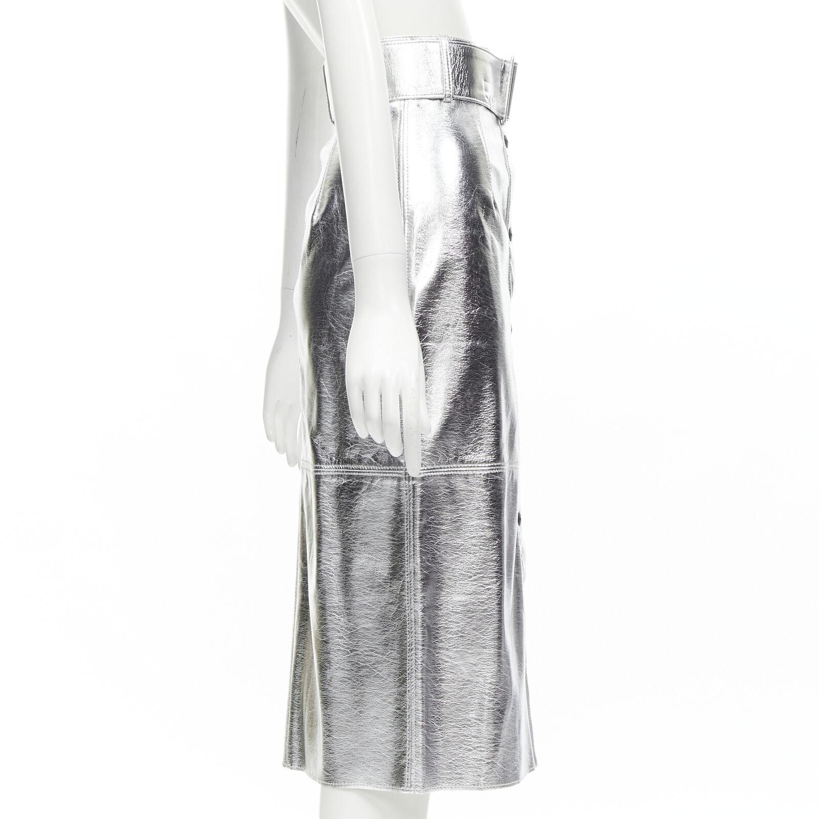 MSGM metallic silver faux leather oversized belt pencil skirt IT38 XS In Excellent Condition For Sale In Hong Kong, NT