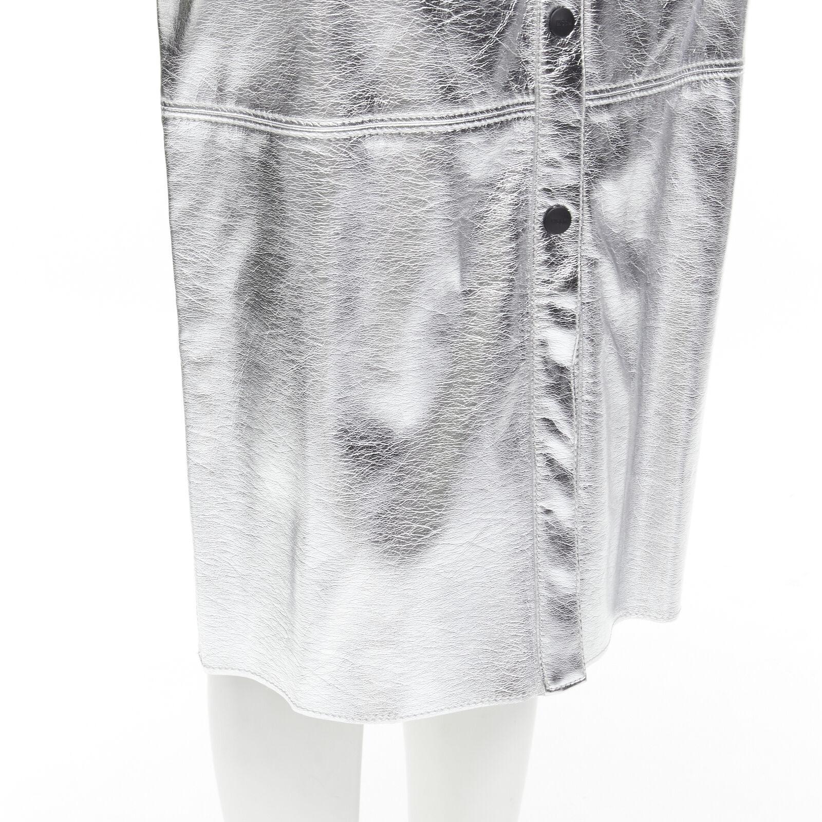 MSGM metallic silver faux leather oversized belt pencil skirt IT38 XS For Sale 2