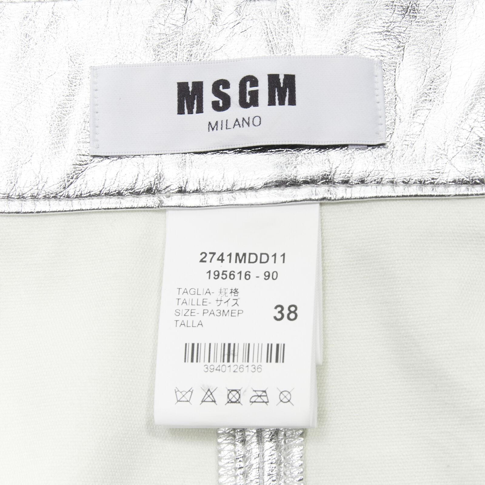 MSGM metallic silver faux leather oversized belt pencil skirt IT38 XS For Sale 4