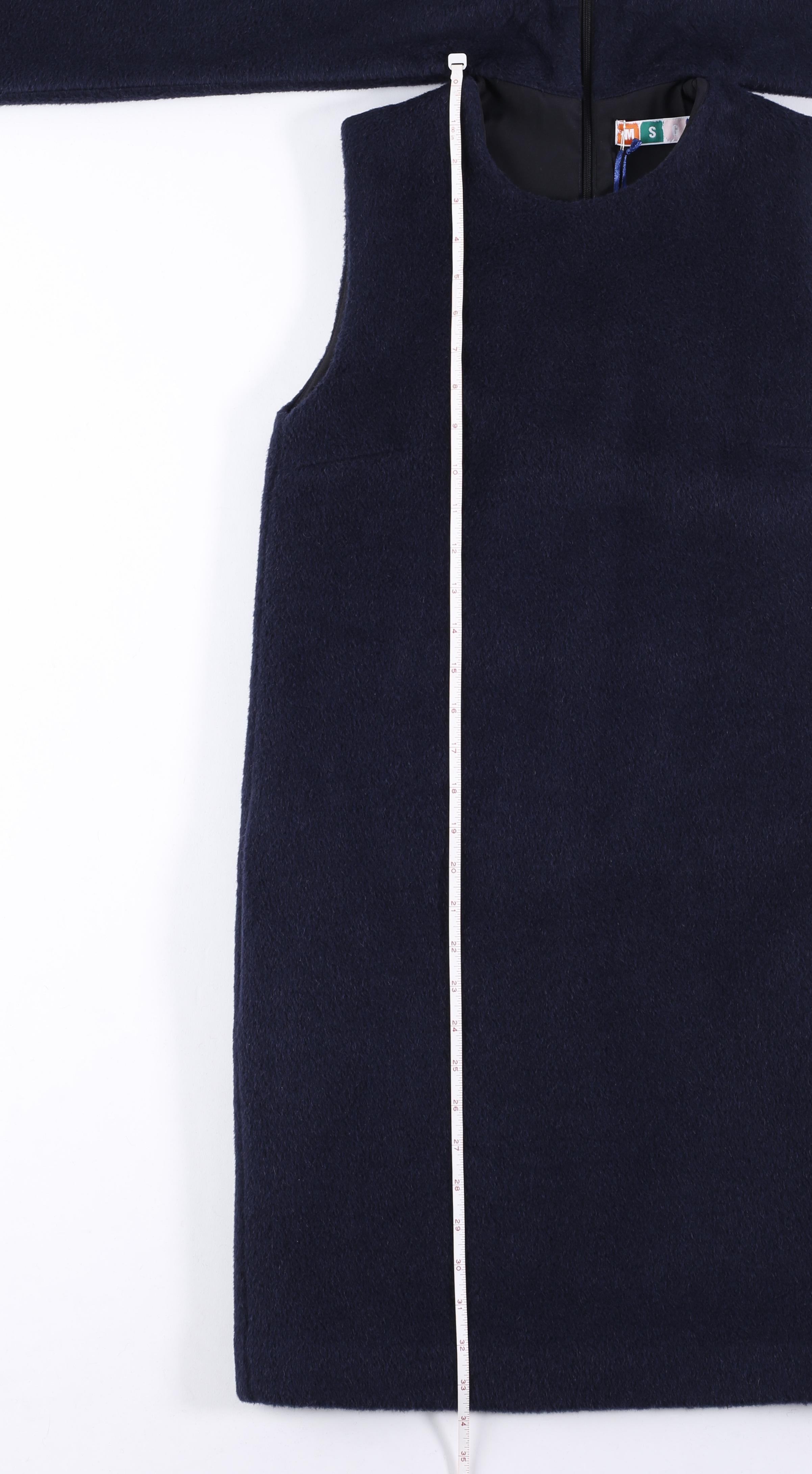 MSGM Navy Alpaca Wool Oversized Statement Neck Tie Bow Sleeveless Dress NWT - 38 For Sale 2