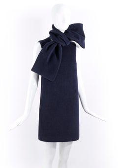 MSGM Navy Alpaca Wool Oversized Statement Neck Tie Bow Sleeveless Dress NWT - 38
