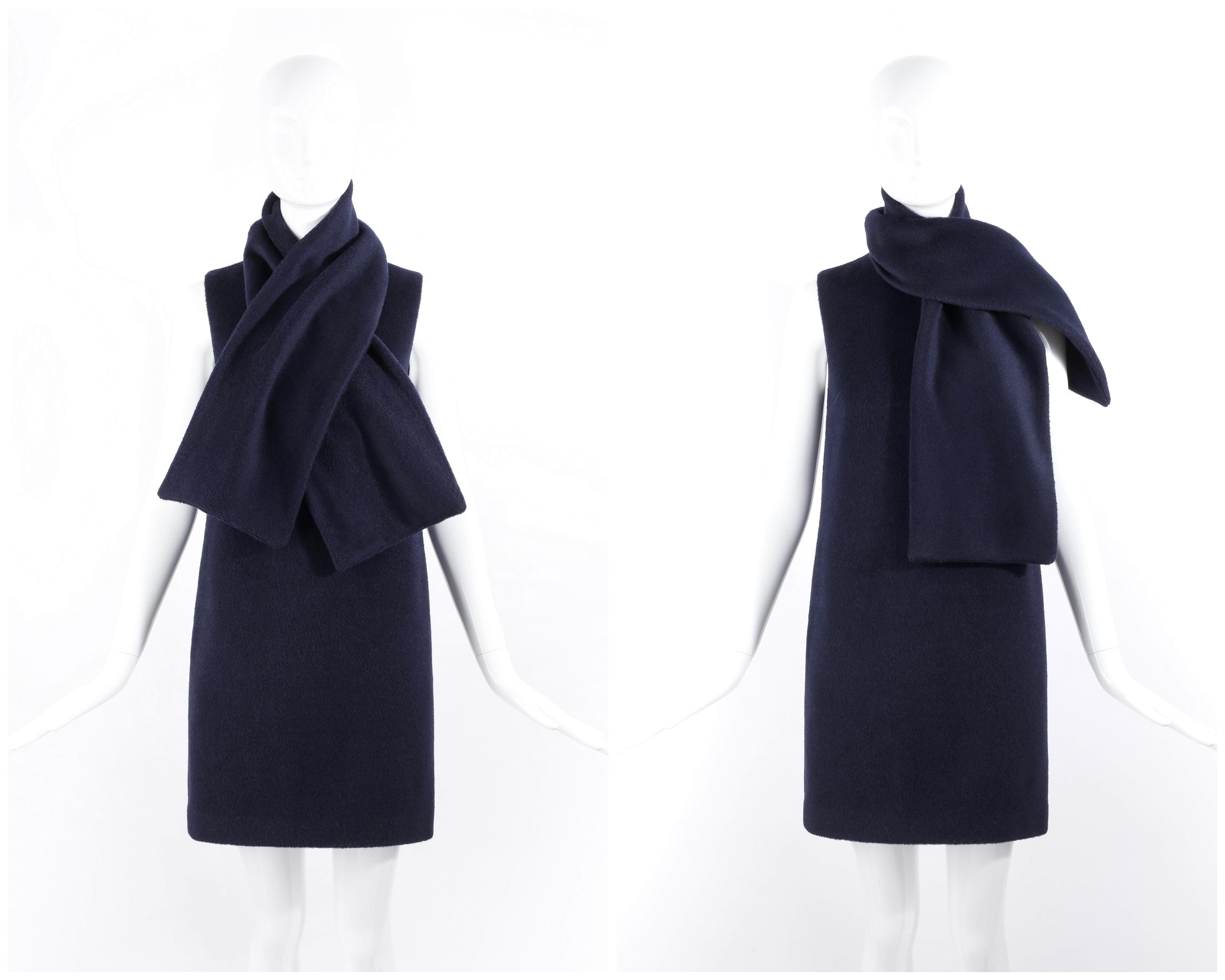 MSGM Navy Alpaka Wolle überdimensioniert Aussage Hals Krawatte Schleife ärmelloses Kleid NWT - 38 (Schwarz) im Angebot