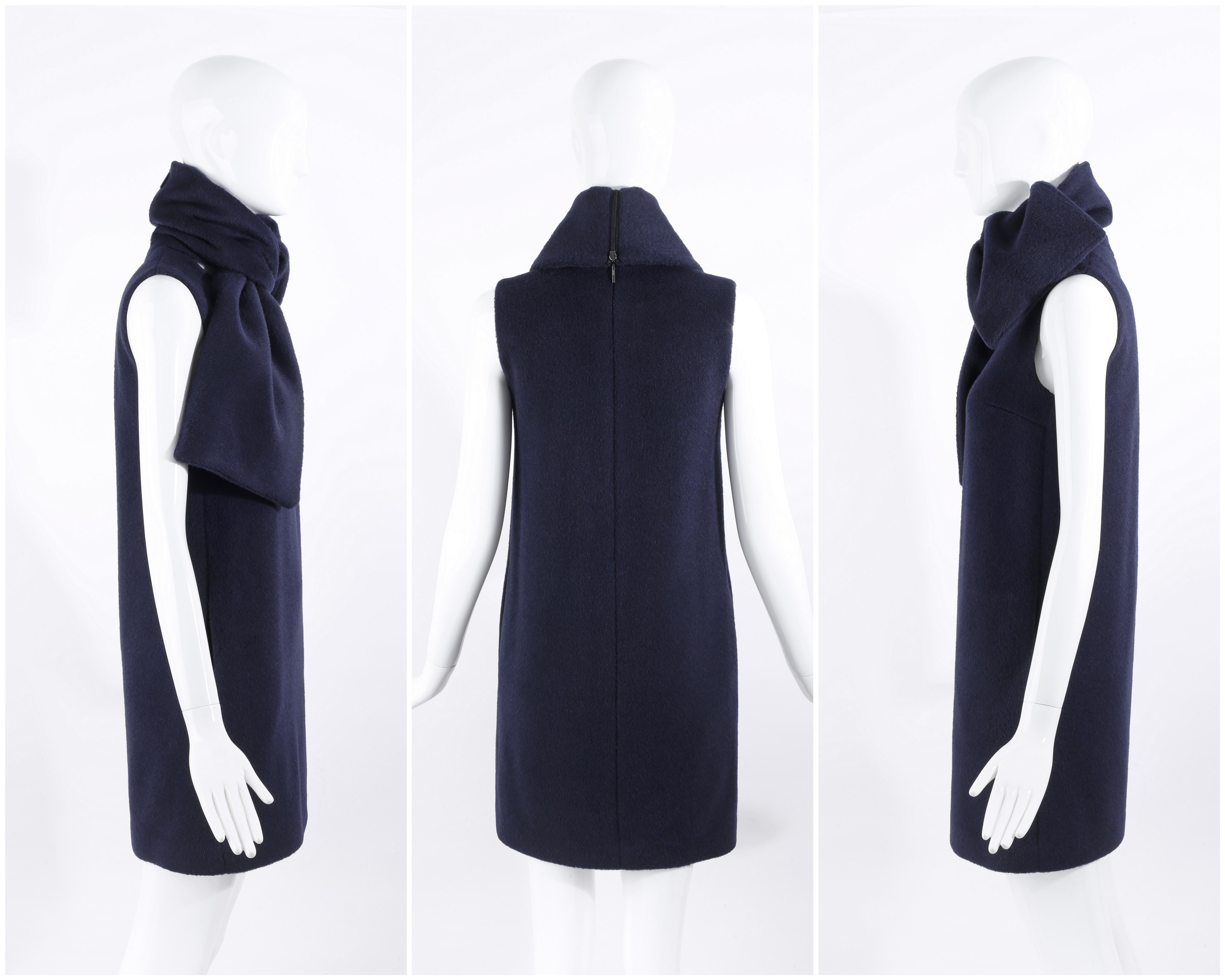 MSGM Navy Alpaka Wolle überdimensioniert Aussage Hals Krawatte Schleife ärmelloses Kleid NWT - 38 Damen im Angebot