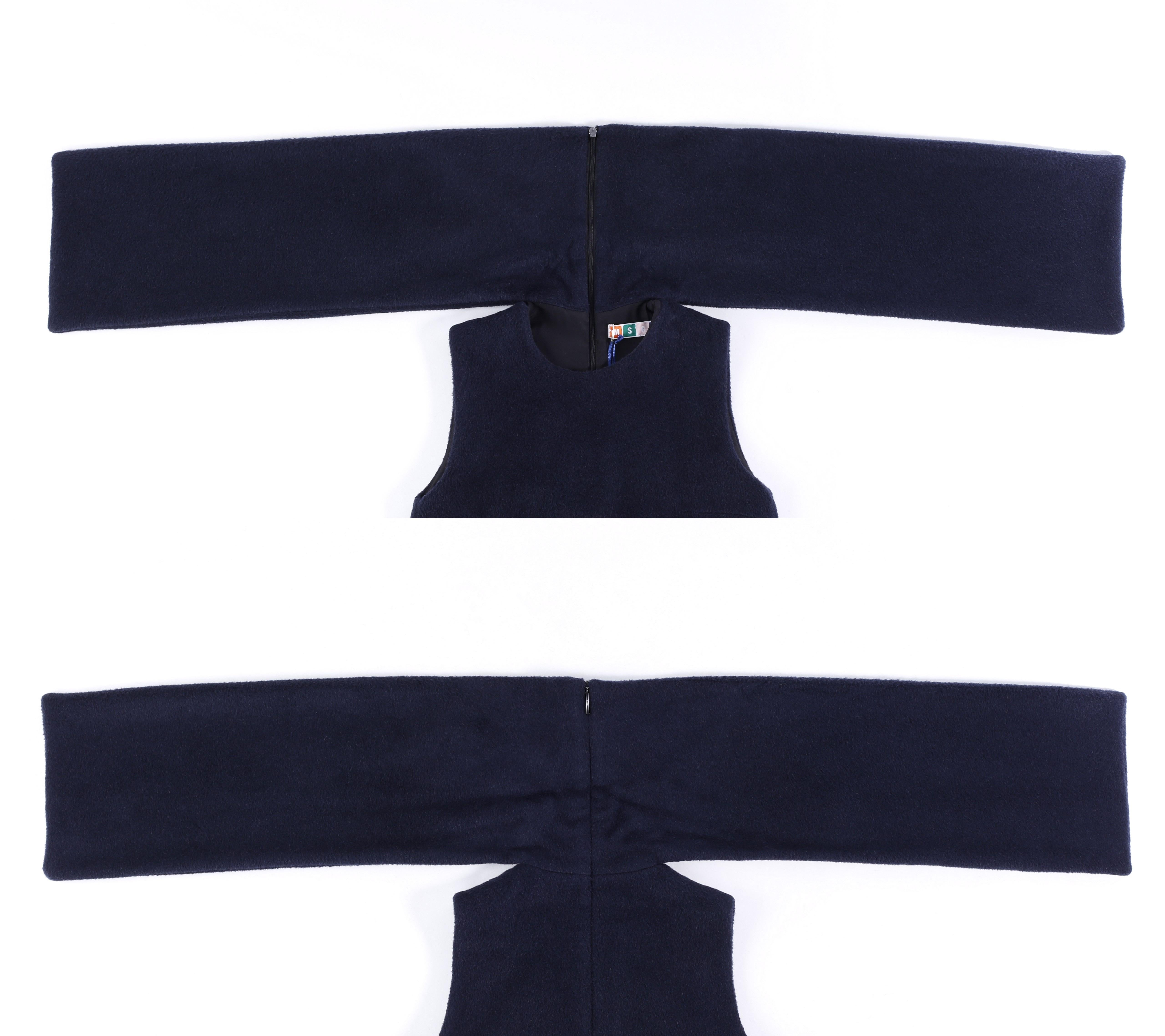 Black MSGM Navy Alpaca Wool Oversized Statement Neck Tie Bow Sleeveless Dress NWT - 38 For Sale