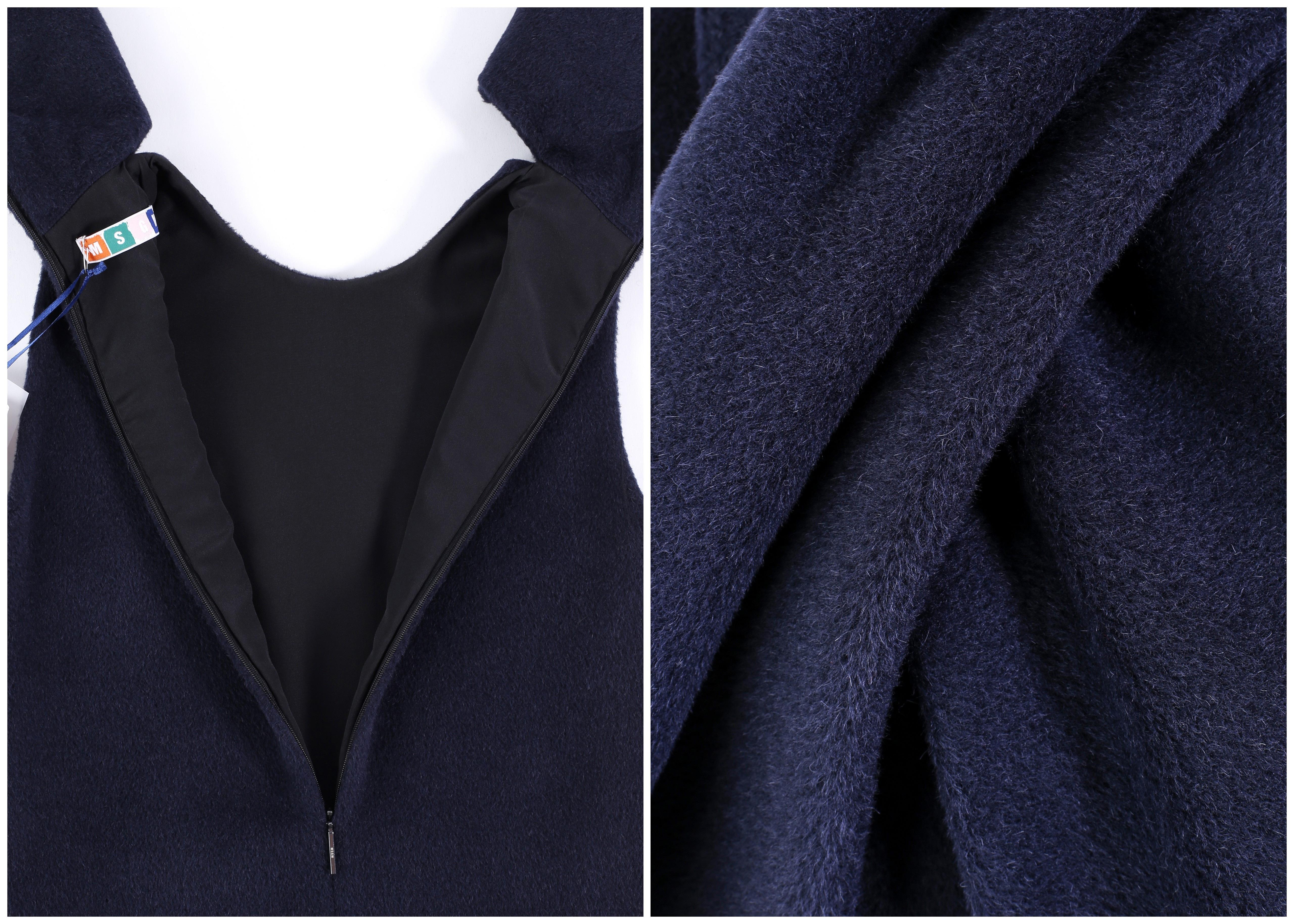 MSGM Navy Alpaca Wool Oversized Statement Neck Tie Bow Sleeveless Dress NWT - 38 In New Condition For Sale In Chicago, IL