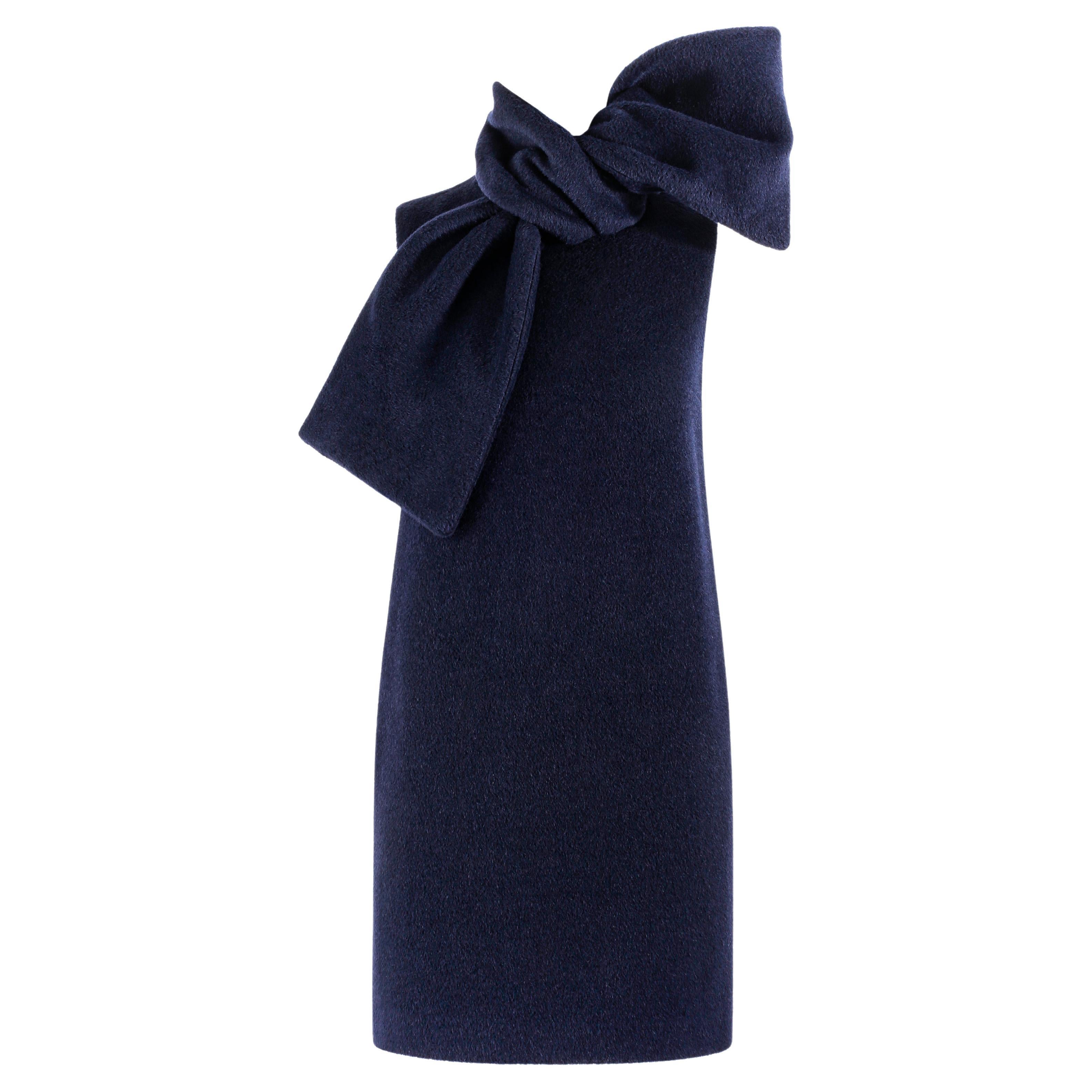 MSGM Navy Alpaca Wool Oversized Statement Neck Tie Bow Sleeveless Dress NWT - 38 For Sale
