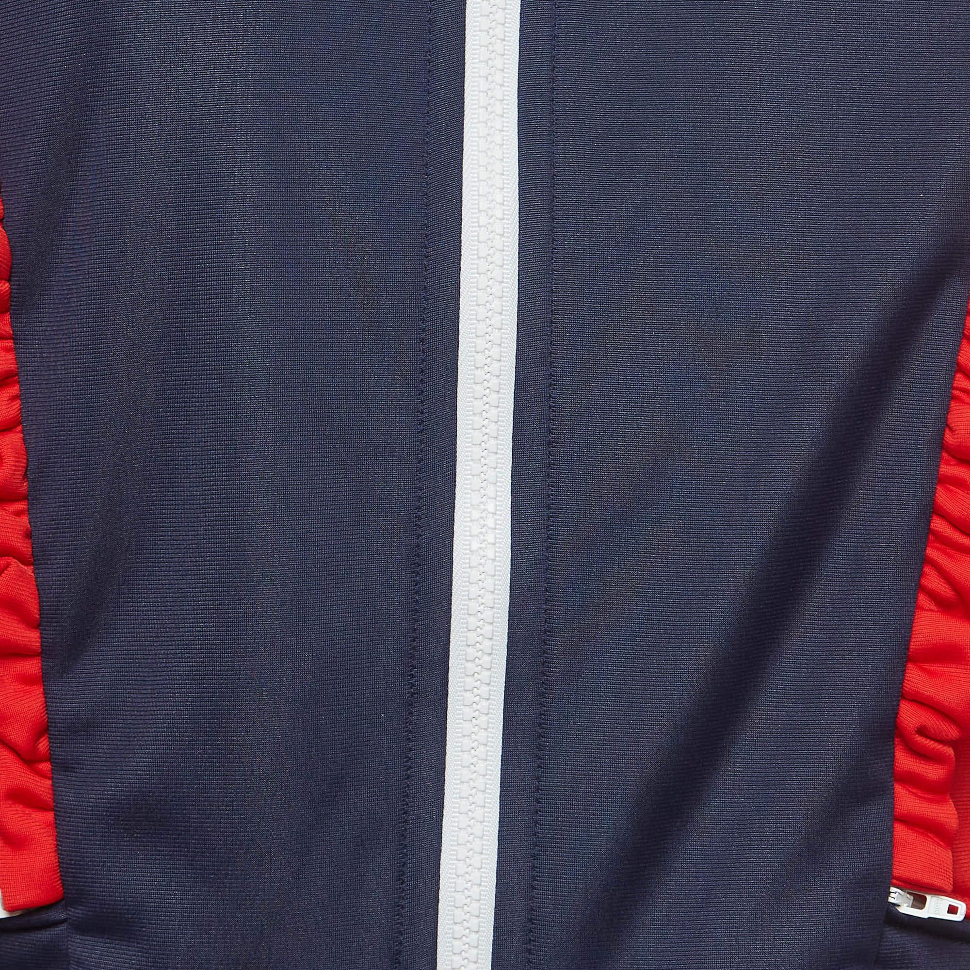 MSGM Navy Blue/Red Jersey Ruffle Detail Bomber Jacket M In Fair Condition In Dubai, Al Qouz 2