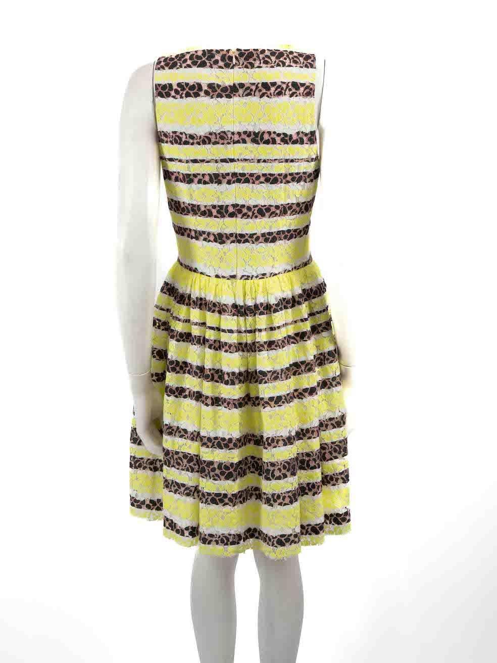 MSGM Neon Yellow Lace Striped Knee Length Dress Size M In Good Condition For Sale In London, GB