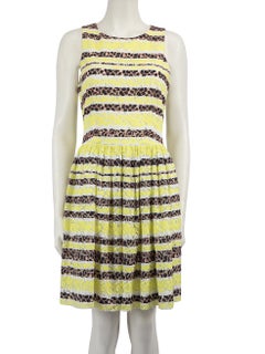 MSGM Neon Yellow Lace Striped Knee Length Dress Size M