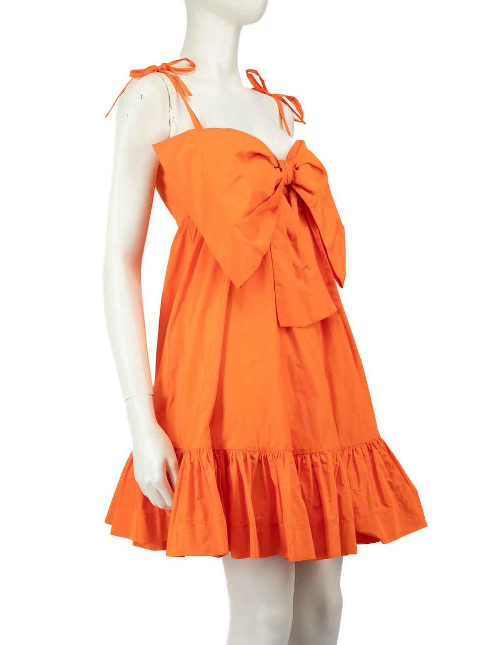 CONDITION is Very good. Hardly any visible wear to dress is evident on this used MSGM designer resale item. Please note that the left strap has been repaired.



Details


Orange

Polyester

Dress

Mini

Front bow accent

Sweetheart