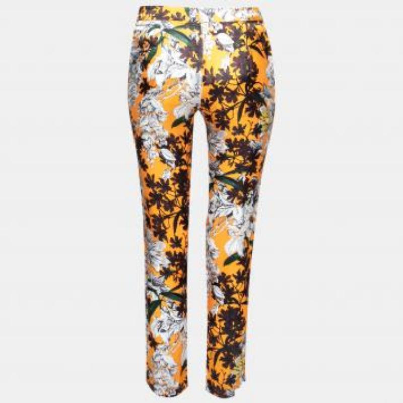 MSGM Orange Floral Print Sateen Relaxed Fit Tapered Trousers S en venta 2
