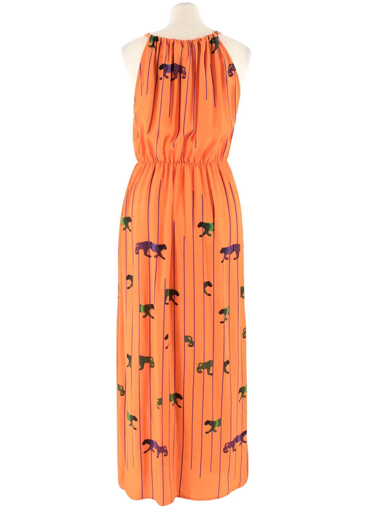 MSGM Orange Striped Tiger Print Long Silk Dress US 4 In Excellent Condition In London, GB