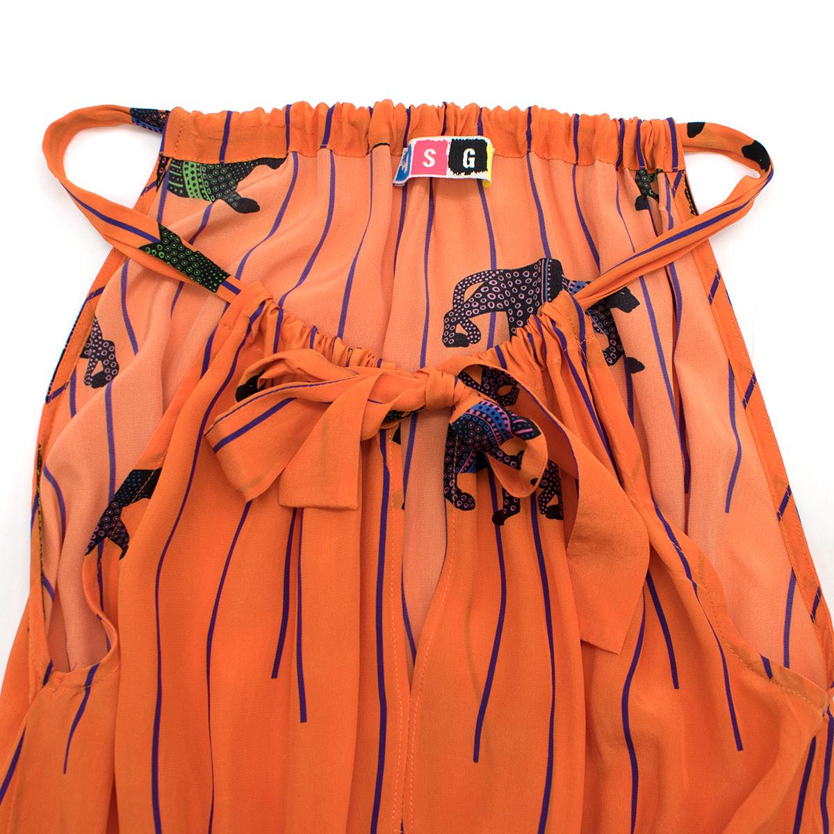 Women's MSGM Orange Striped Tiger Print Long Silk Dress US 4