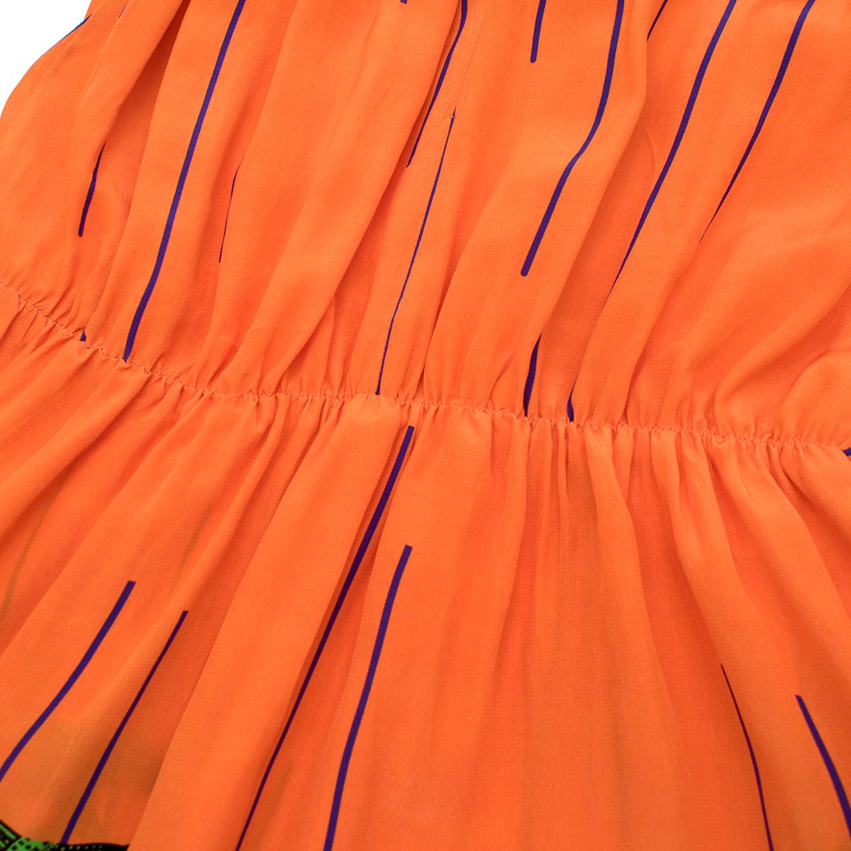 MSGM Orange Striped Tiger Print Long Silk Dress US 4 2