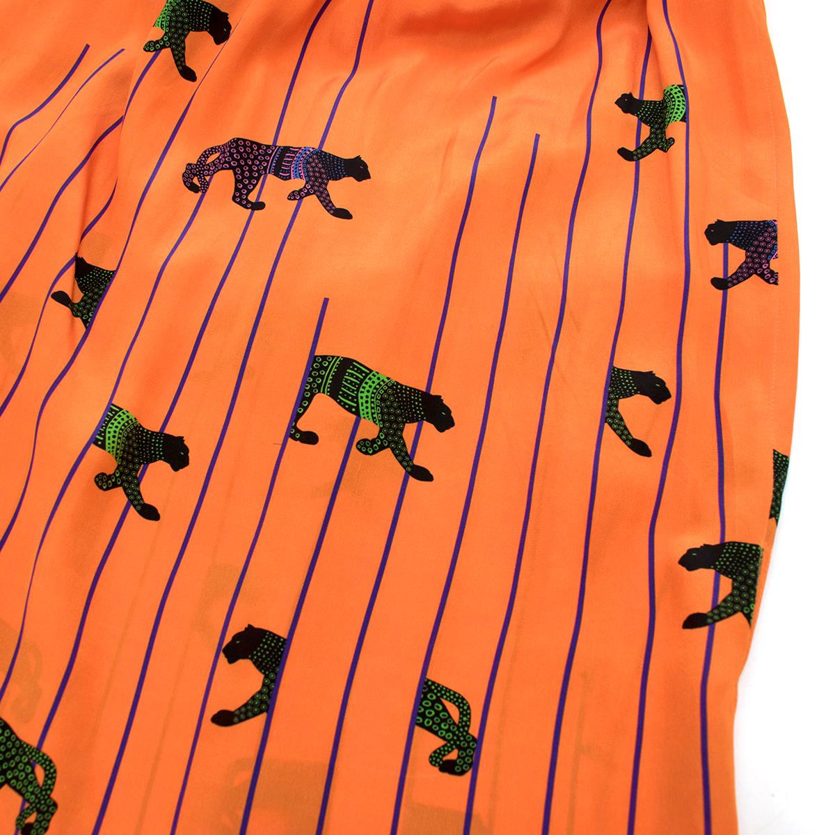 MSGM Orange Striped Tiger Print Long Silk Dress US 4 3