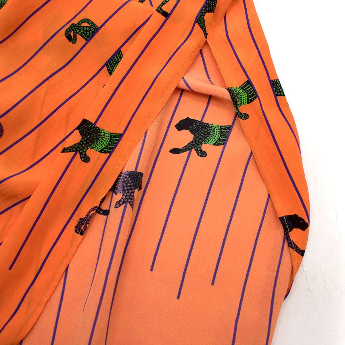 MSGM Orange Striped Tiger Print Long Silk Dress US 4 4
