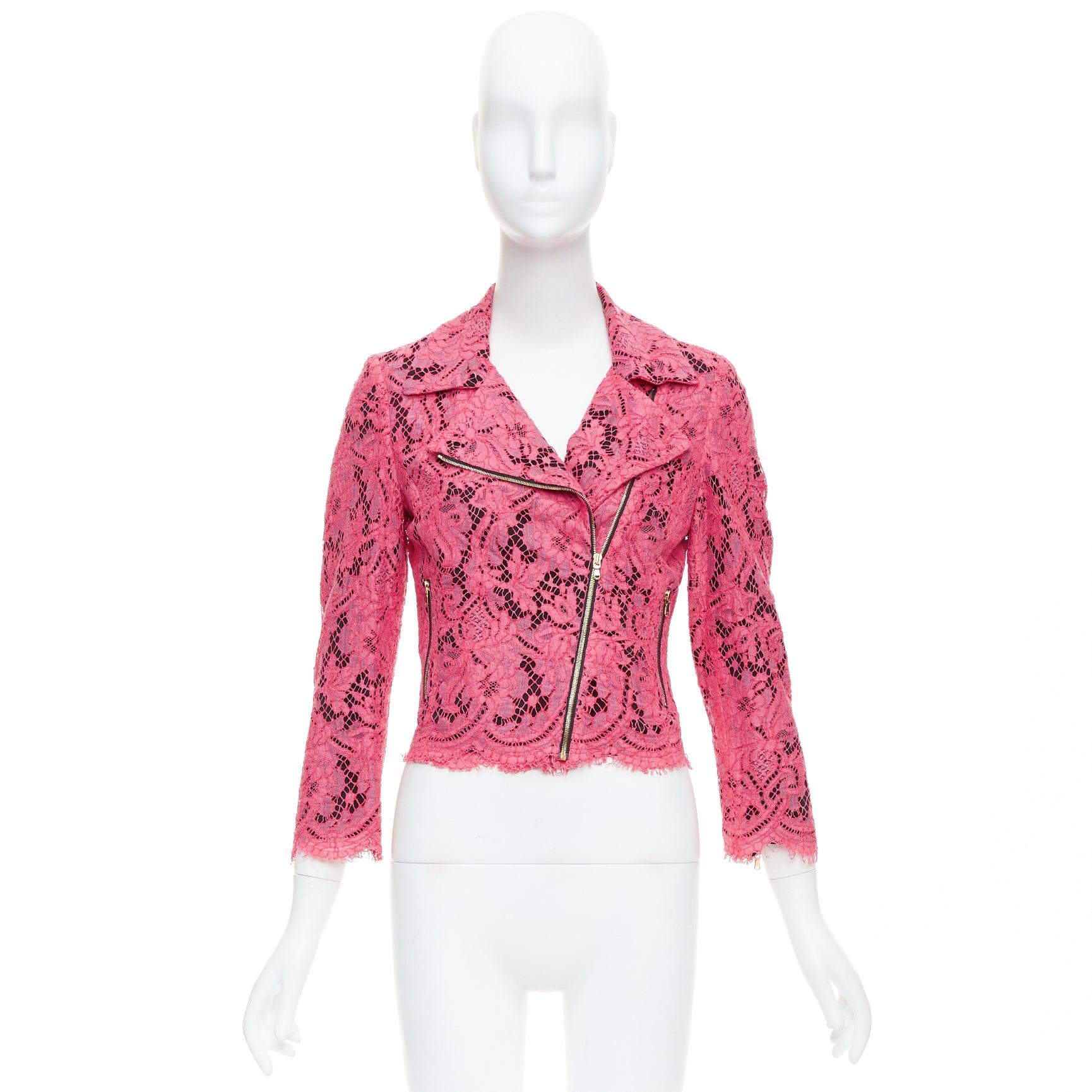 MSGM giacca biker cropped con zip laterale in misto cotone rosa IT40 S in vendita 5