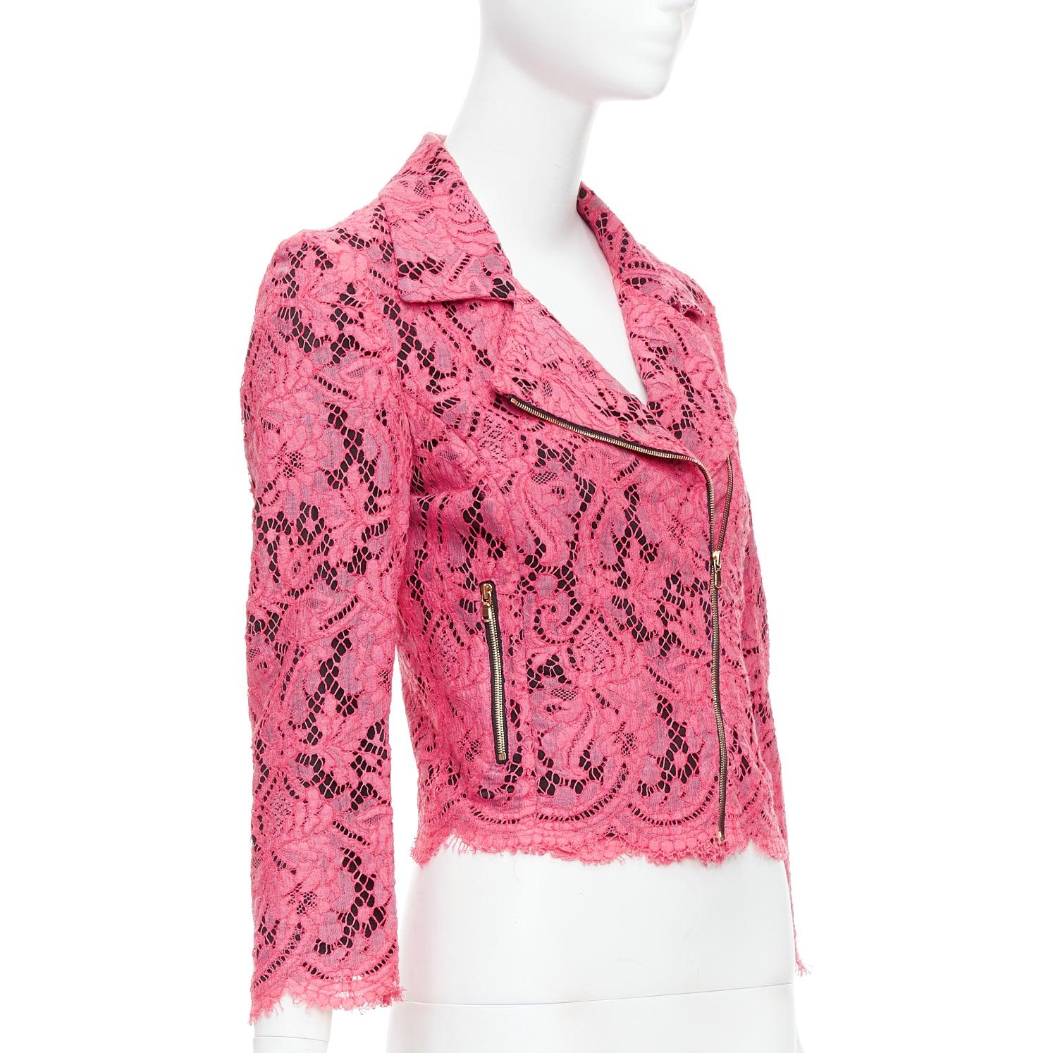 MSGM giacca biker cropped con zip laterale in misto cotone rosa IT40 S In condizioni buone in vendita a Hong Kong, NT