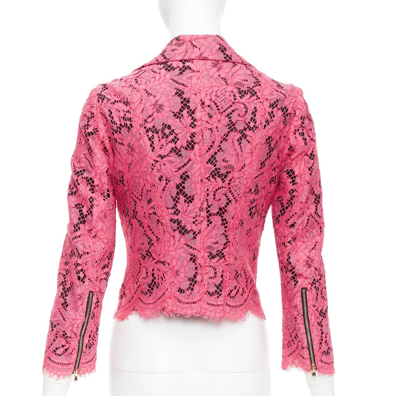 MSGM giacca biker cropped con zip laterale in misto cotone rosa IT40 S in vendita 1