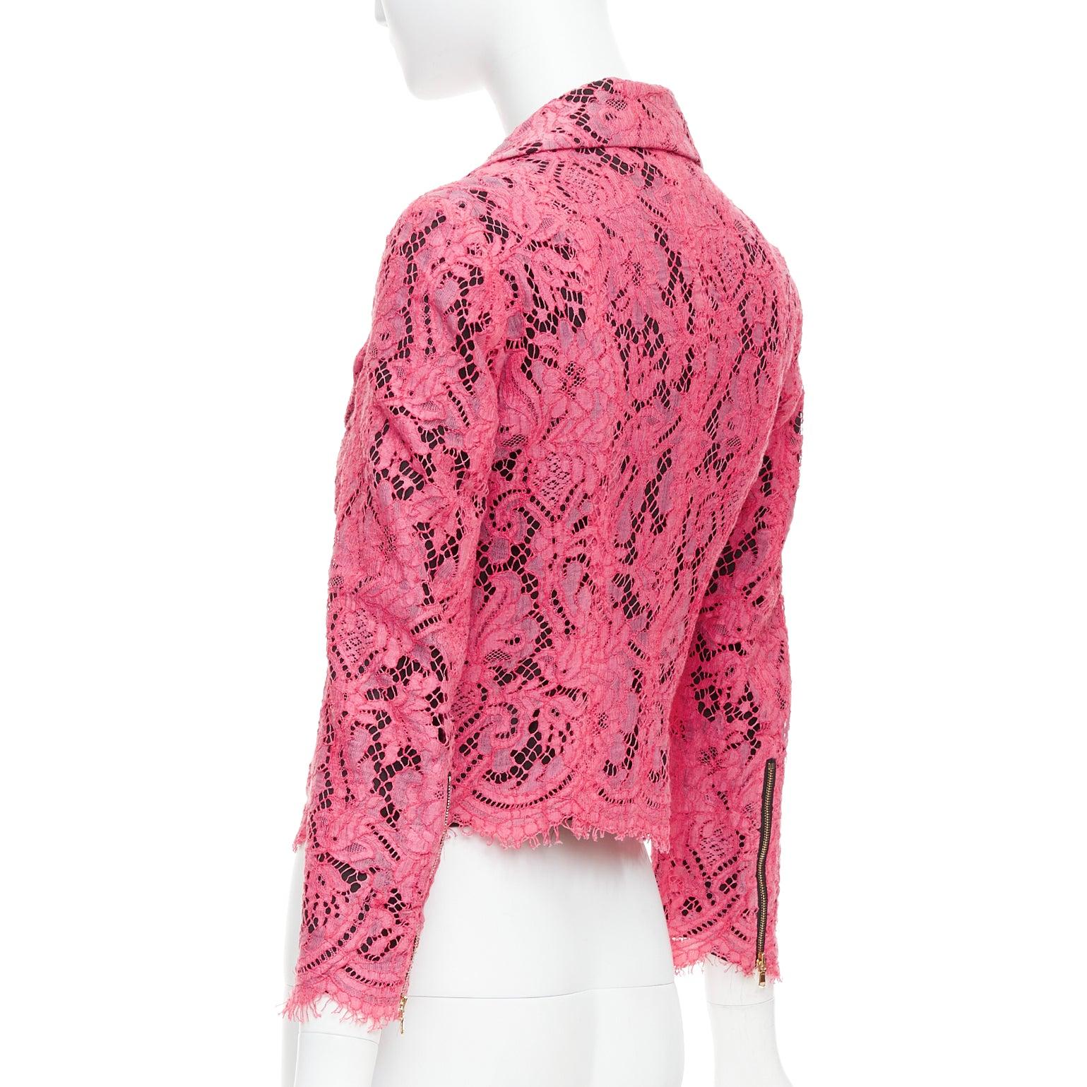 MSGM giacca biker cropped con zip laterale in misto cotone rosa IT40 S in vendita 2