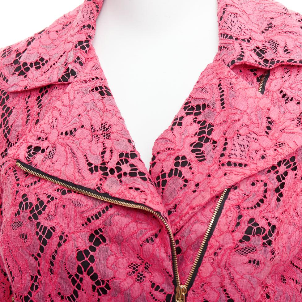 MSGM giacca biker cropped con zip laterale in misto cotone rosa IT40 S in vendita 3