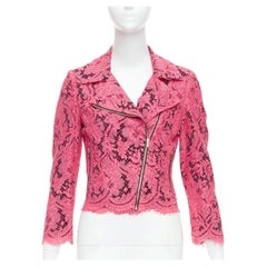 MSGM pink cotton blend lace side zip cropped biker jacket IT40 S