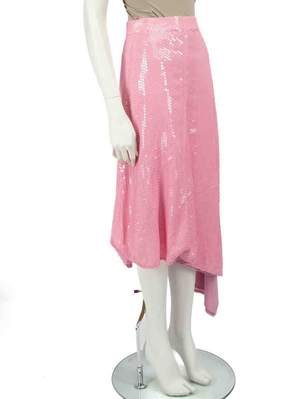 CONDITION is Very good. Minimal wear to skirt is evident. Minimal wear to a small amount of missing sequins on this used MSGM designer resale item.
 
 
 
 Details
 
 
 Pink
 
 Viscose
 
 Skirt
 
 Sequinned
 
 Asymmetric drape detail hem
 
 Side zip