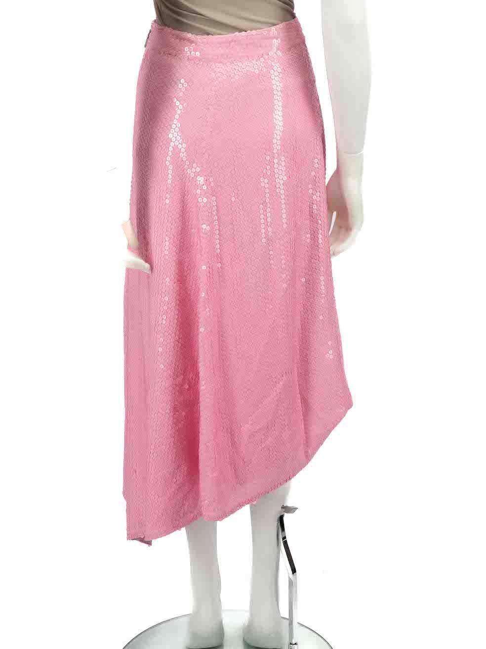 MSGM Pink Sequinned Asymmetric Skirt Size XS In Good Condition For Sale In London, GB