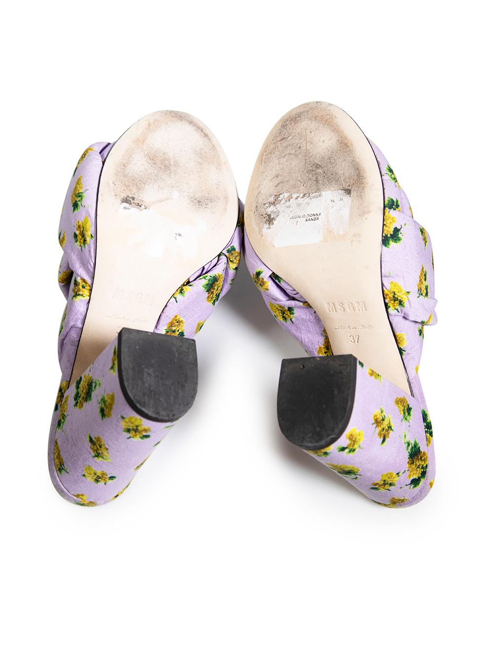 Women's MSGM Purple Floral Print Padded Sandals Size IT 37 For Sale