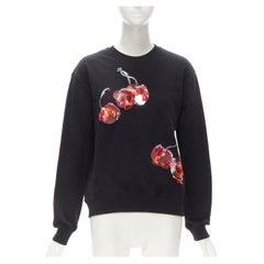 MSGM Red Cherry sequins embellished black cotton pullover sweatshirt M