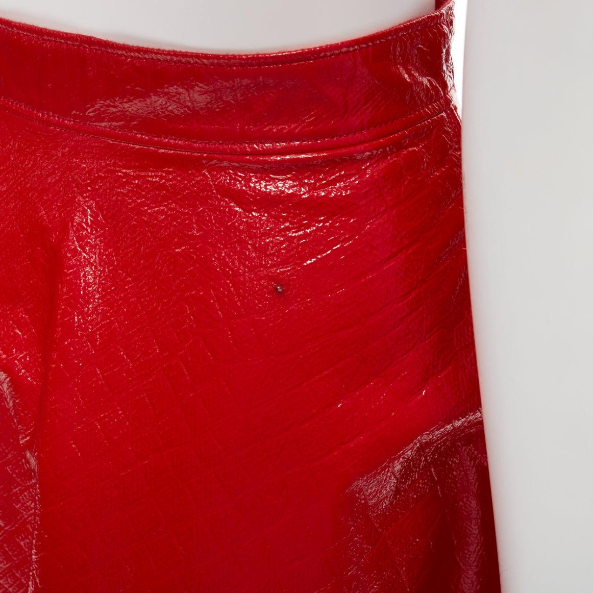 MSGM red faux patent high shine crinkled A-line flared skirt IT38 XS For Sale 3
