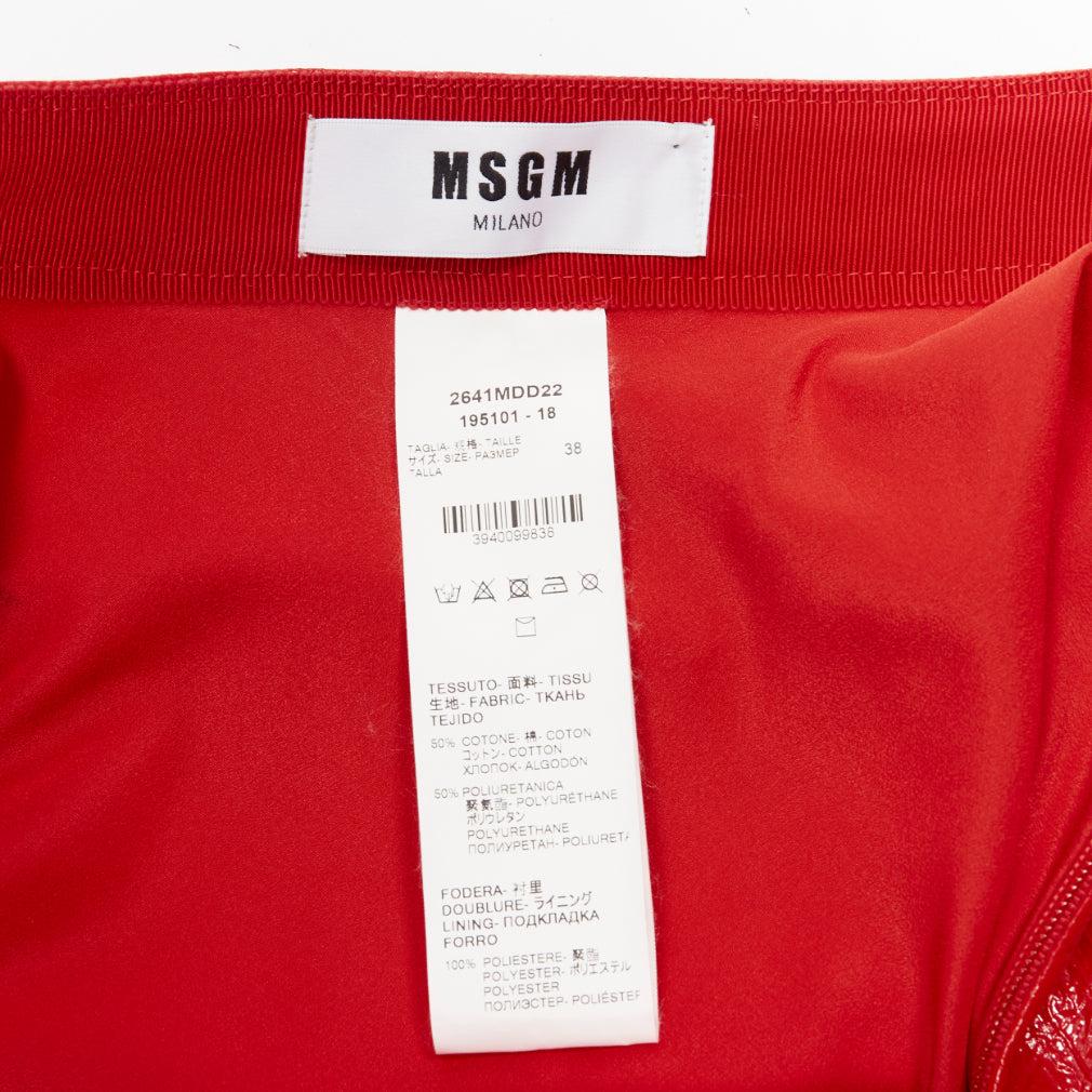 MSGM red faux patent high shine crinkled A-line flared skirt IT38 XS For Sale 4
