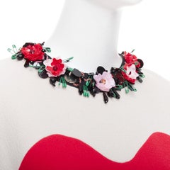 MSGM red nude floral embellished collar peplum vest top IT42 M