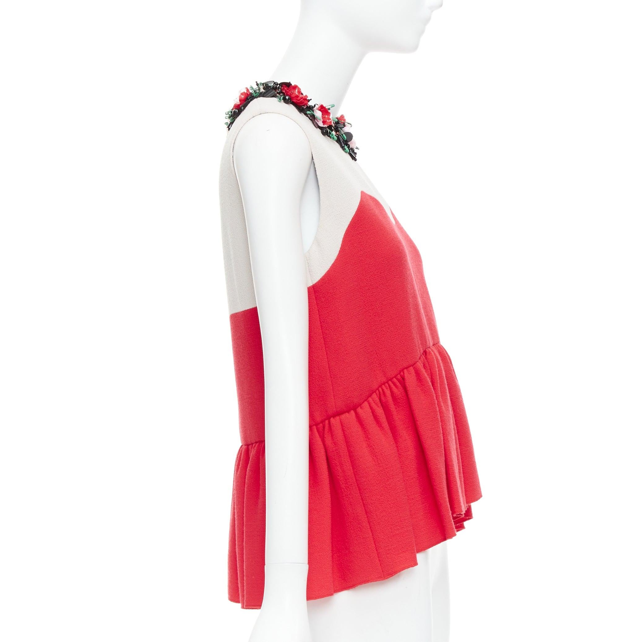 MSGM red nude floral embellished collar peplum vest top IT42 M In Good Condition For Sale In Hong Kong, NT