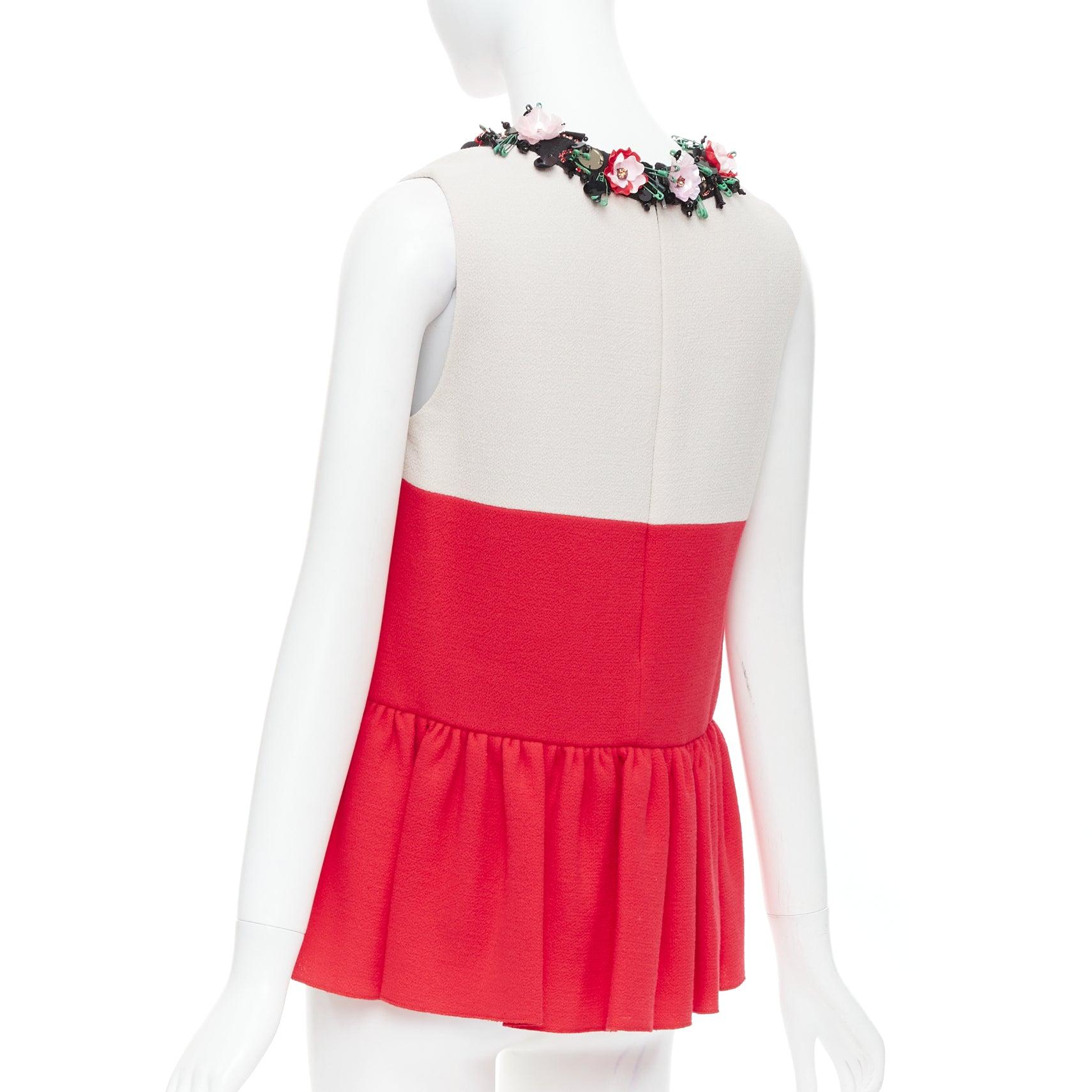 Women's MSGM red nude floral embellished collar peplum vest top IT42 M For Sale
