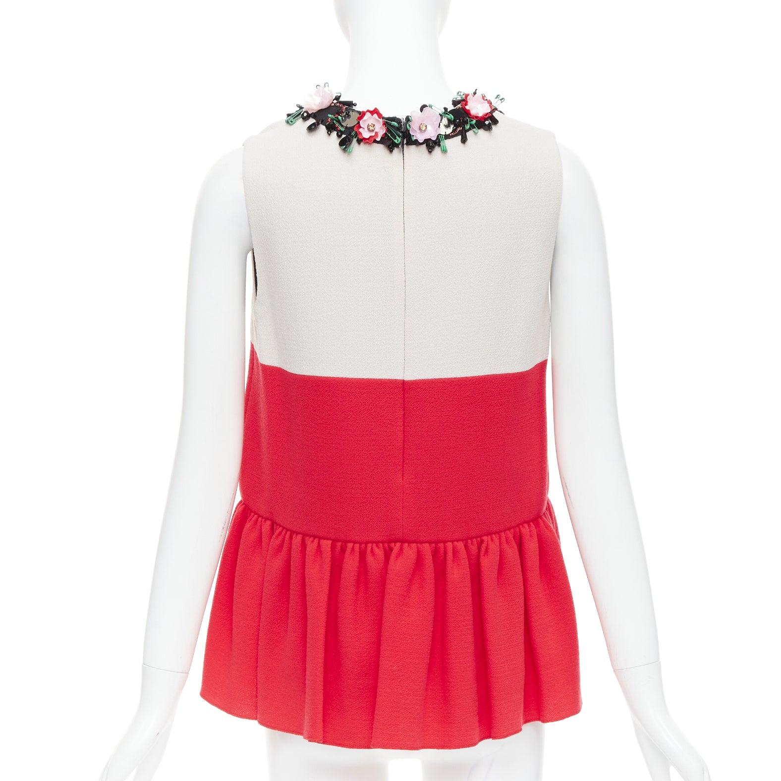 MSGM red nude floral embellished collar peplum vest top IT42 M For Sale 1