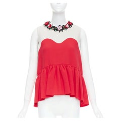 MSGM red nude floral embellished collar peplum vest top IT42 M