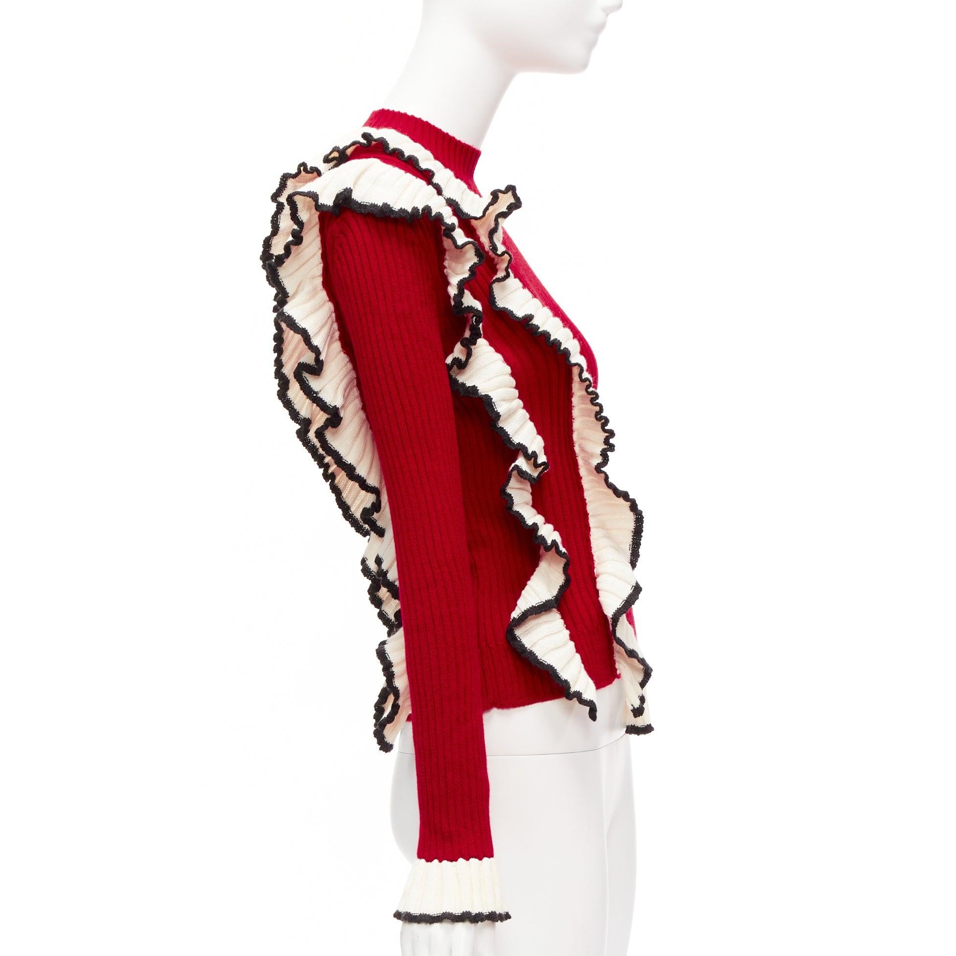 MSGM - Pull en laine mélangée rouge, blanc, bordures à volants et poignets évasés en maille côtelée XS Excellent état - En vente à Hong Kong, NT