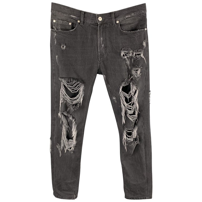 MSGM Größe 30 Schwarze Distressed-Jeans aus Denim mit Reißverschluss im  Angebot bei 1stDibs